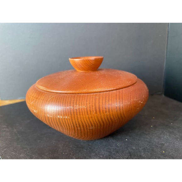 Vintage Fischer Wismar Turned Wood Lidded Bowl Mid Century Modern German Decor - Picture 2 of 12